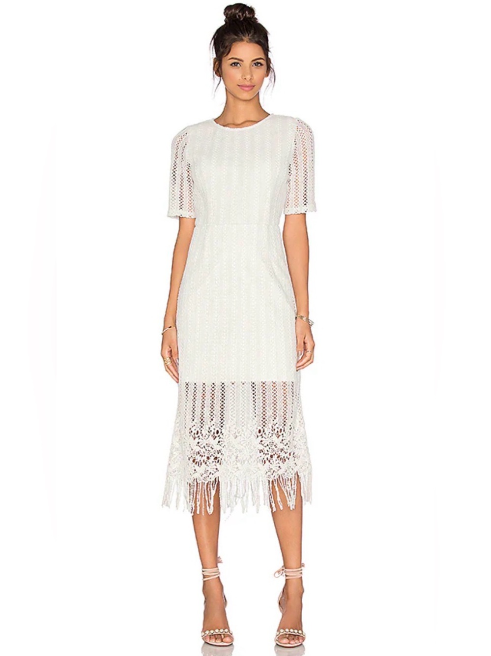 J.O.A. Cream Crochet Maxi Dress with Fringe Hem